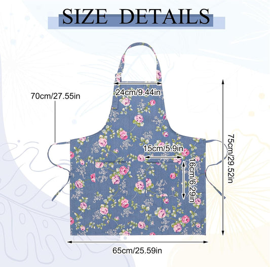 Auidy_6TXD 3 Pack Floral Aprons for Women, Kitchen Aprons with 2 Pockets