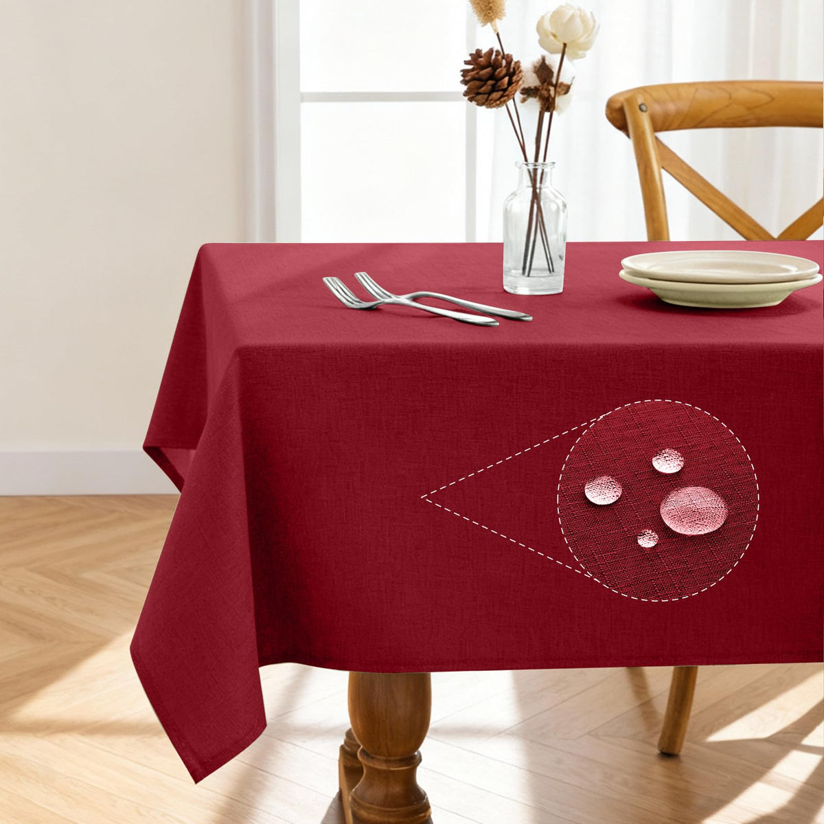 Pureegg Rectangle Linen Tablecloth Waterproof & Stain Resistant, Wrinkle-Free Table Cloth Adds Elegance and Protection, Ideal for Dining, Party, Wedding and Outdoor, 52 x 70 Inch, Beige