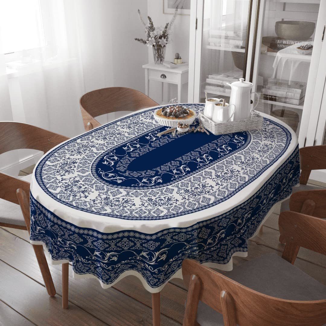 Rectangle Tablecloth - 60 x 120 Inch Blue Bohemia Rustic Tablecloth Classic French Country Printed Table Cover Farmhouse Decoration, Suitable for Home, Kitchen Dining