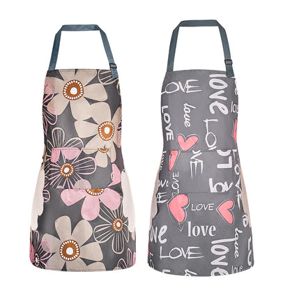 DILLMAN 2 Pack Floral Aprons with Pocket Blooming Womens Waterproof Adjustable Cooking Aprons Kitchen Gardening Salon