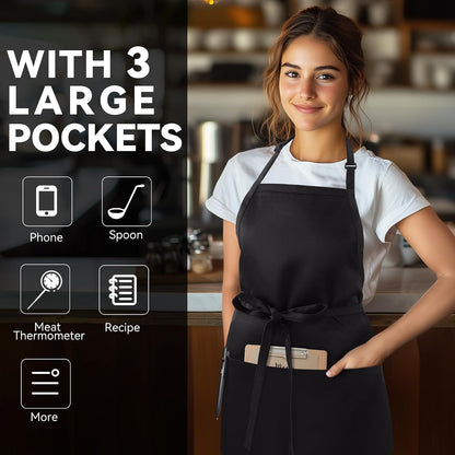 NLUS Kitchen Cooking Apron with 3 Pockets, Adjustable Bib Apron Chef Aprons for Women Men