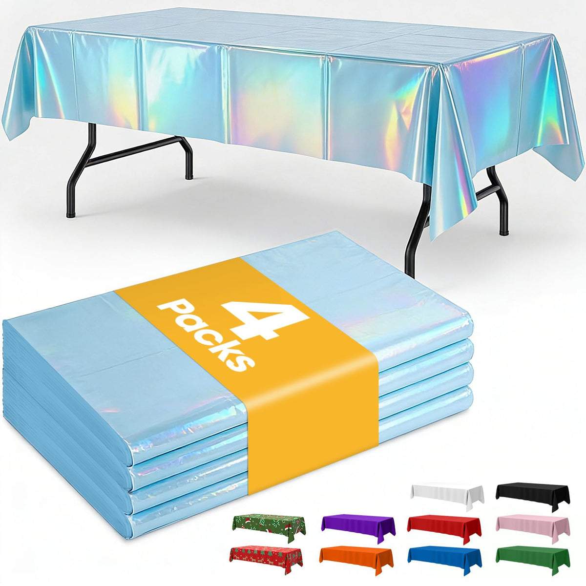Niuara Black Plastic Table Cloth Disposable, 4 Pack, 54 x 108 in