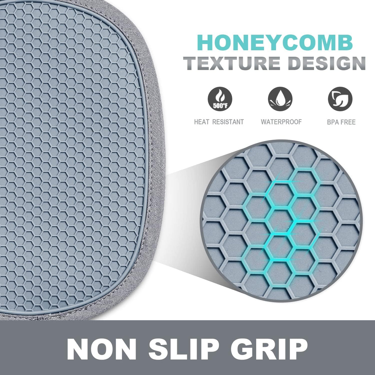 RORECAY 2-Pack Silicone Pot Holders for Kitchen, Hot Pads with Pocket, Gray