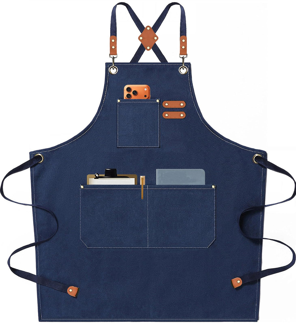 AFUN Chef Aprons for Men Women with Oversized Pockets, 16-Ounce Cotton Canvas Cross Back Heavy Duty Work Apron (Black)