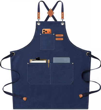 AFUN Chef Aprons for Men Women with Oversized Pockets, 16-Ounce Cotton Canvas Cross Back Heavy Duty Work Apron (Black)