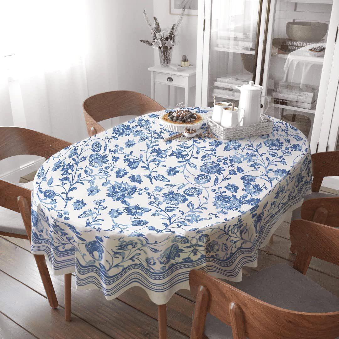 Rectangle Tablecloth - 60 x 120 Inch Blue Bohemia Rustic Tablecloth Classic French Country Printed Table Cover Farmhouse Decoration, Suitable for Home, Kitchen Dining