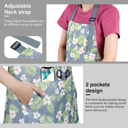 BOUMUSOE 3 Pack Floral Aprons with Pocket, Blooming Womens Aprons Waterproof Adjustable Cooking Apron for Kitchen Gardening
