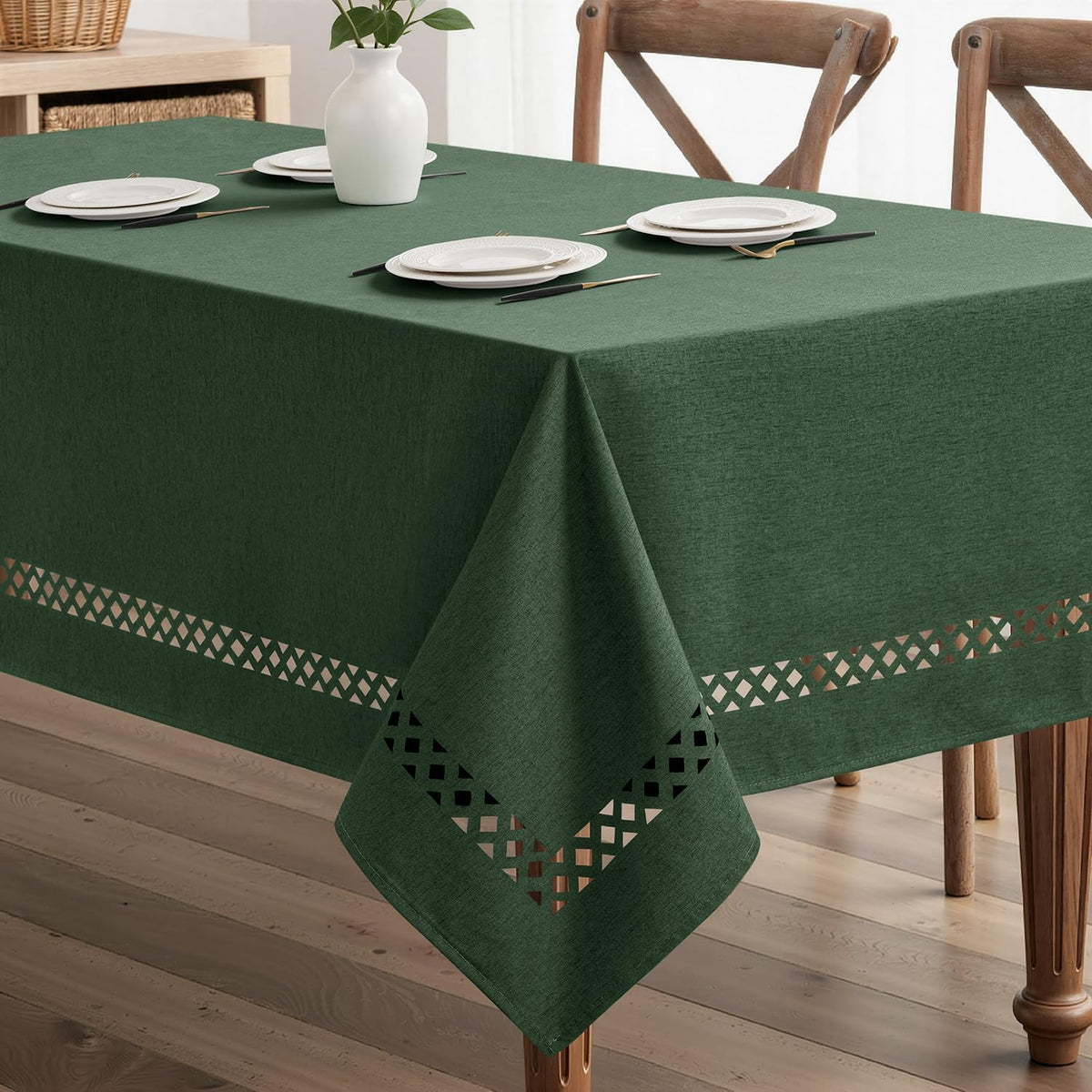 MIULEE Pink Rectangle Tablecloth with Decorative Cutouts 52x70 Inch