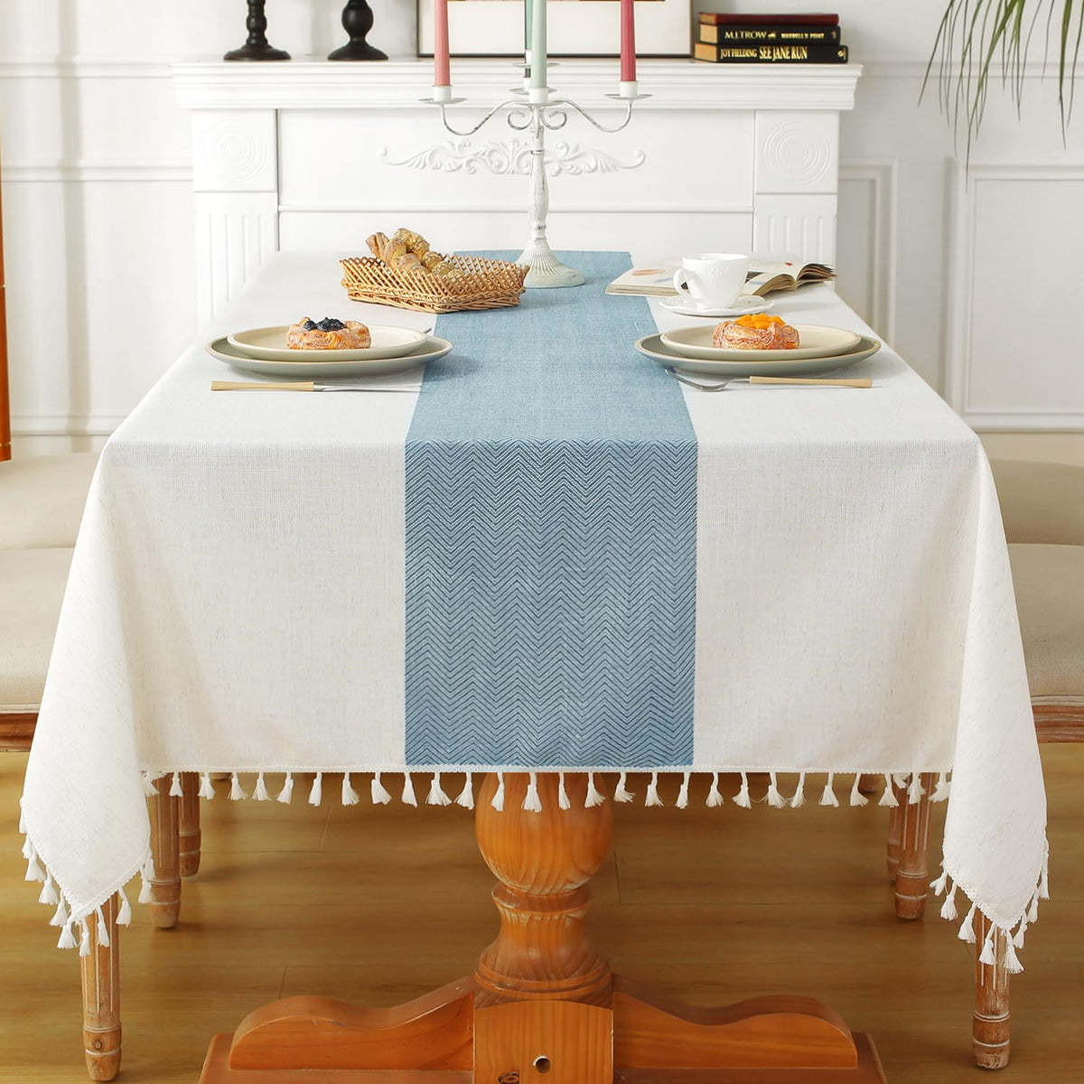 Laolitou Rustic Tablecloth Cotton Linen Waterproof Farmhouse Tablecloth Burlap Table Cloths for Kitchen Dining Cloth Table Cloth for Rectangle Tables Coffee Lines Rectangle,55''x70'',4-6 Seats