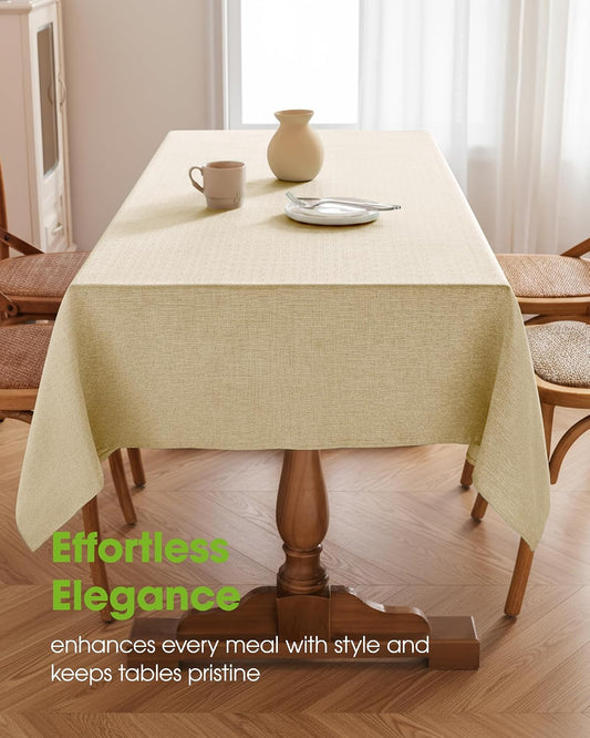 Pureegg Rectangle Linen Tablecloth Waterproof & Stain Resistant, Wrinkle-Free Table Cloth Adds Elegance and Protection, Ideal for Dining, Party, Wedding and Outdoor, 52 x 70 Inch, Beige