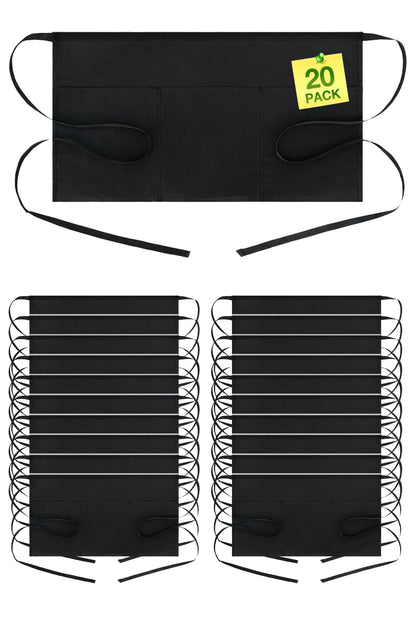 BOHARERS Waist Apron with 3 Pockets - Black Waitress Waiter Server Short Aprons