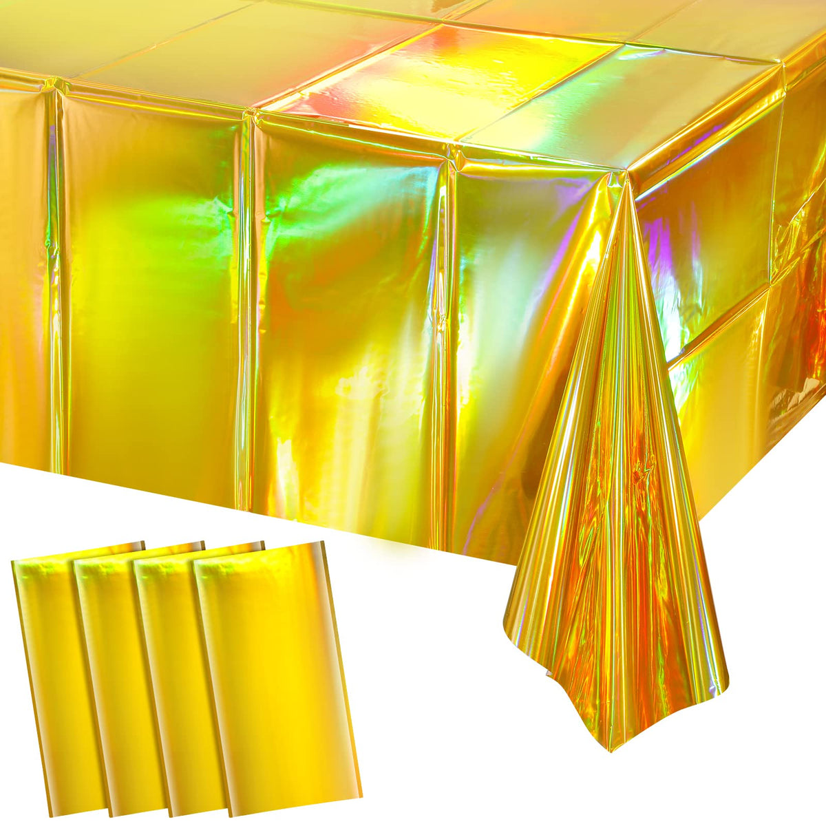 FunnyPars 4 Pack Iridescent Plastic Tablecloths, Disposable Table Covers