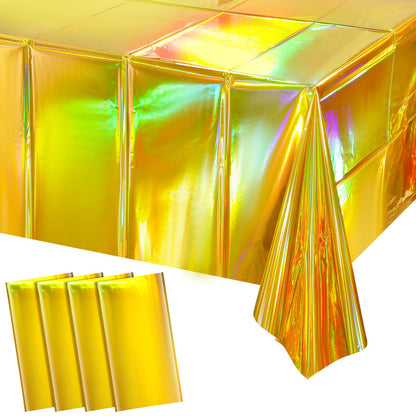 FunnyPars 4 Pack Iridescent Plastic Tablecloths, Disposable Table Covers