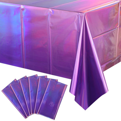 FunnyPars 4 Pack Iridescent Plastic Tablecloths, Disposable Table Covers