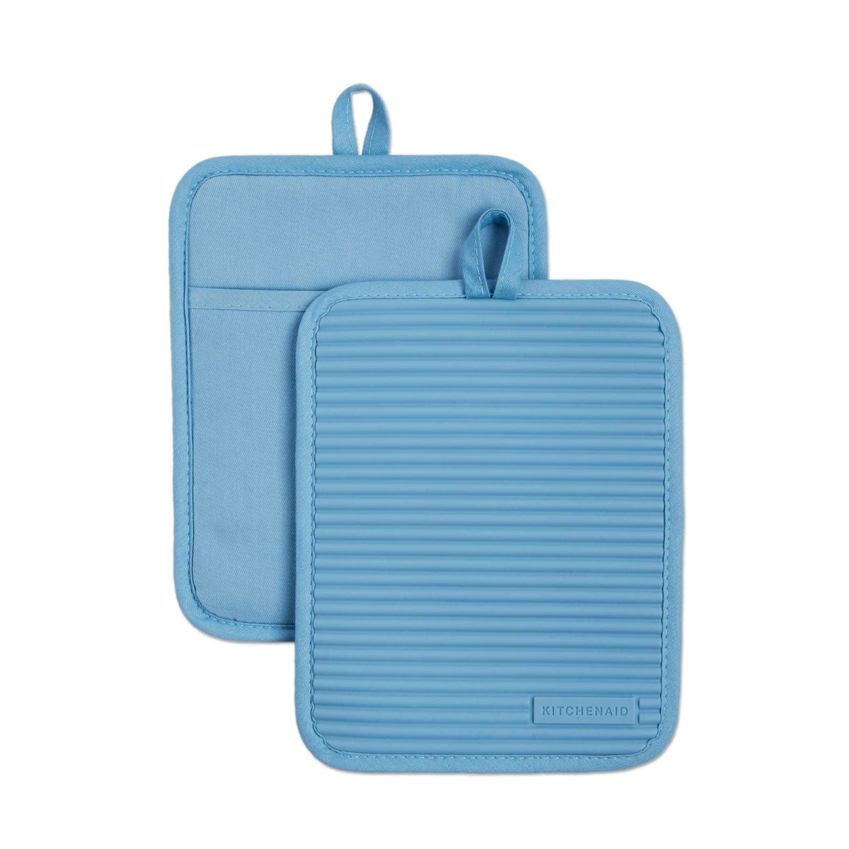 KITCHENAID Ribbed Soft Silicone Pot Holder 2-Pack Set, Matte Black, 7"x9"