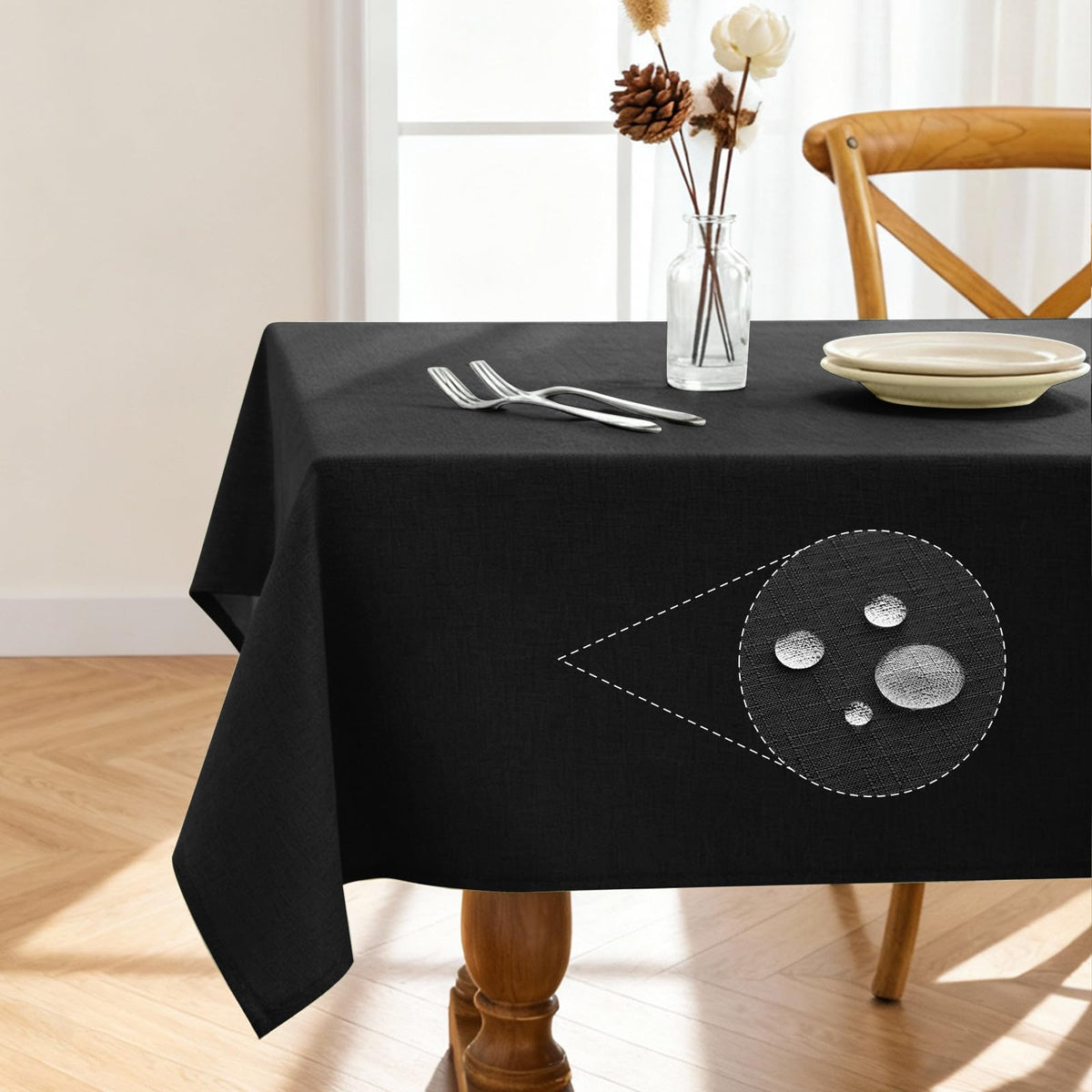 Pureegg Rectangle Linen Tablecloth Waterproof & Stain Resistant, Wrinkle-Free Table Cloth Adds Elegance and Protection, Ideal for Dining, Party, Wedding and Outdoor, 52 x 70 Inch, Beige