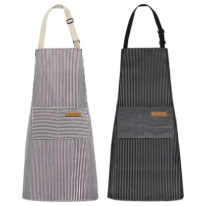 NLUS 2 Pack Kitchen Cooking Aprons, Adjustable Bib Soft Chef Apron with 2 Pockets for Men Women(Black/Brown Stripes)