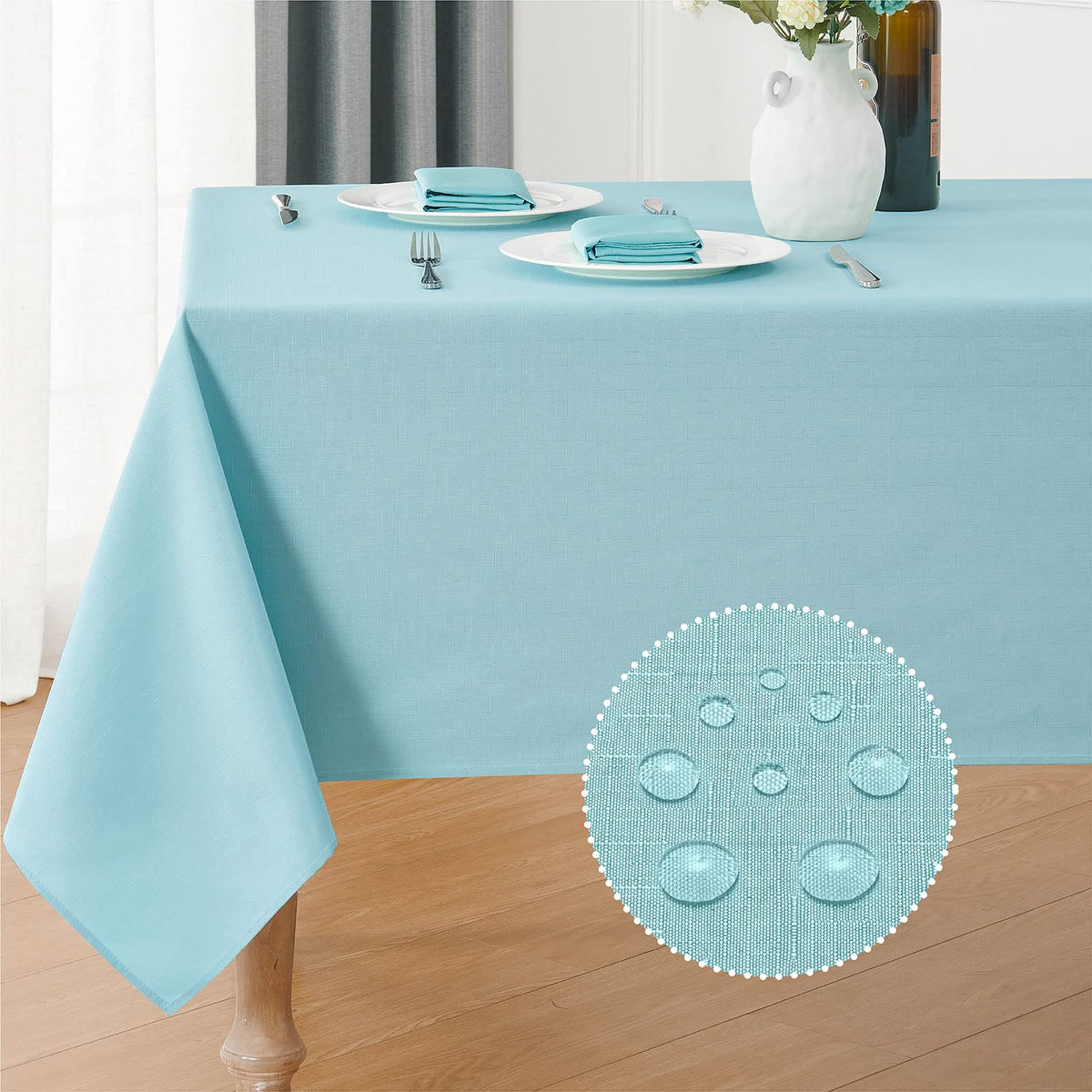 Veblandy Rectangle Tablecloth Linen Textured Waterproof & Stain Resistant Table Cloth Wrinkle Free Decorative Fabric Farmhouse Table Cover for Dining/Party/Buffet/Wedding, 60 x 104 Inch, Sage Green