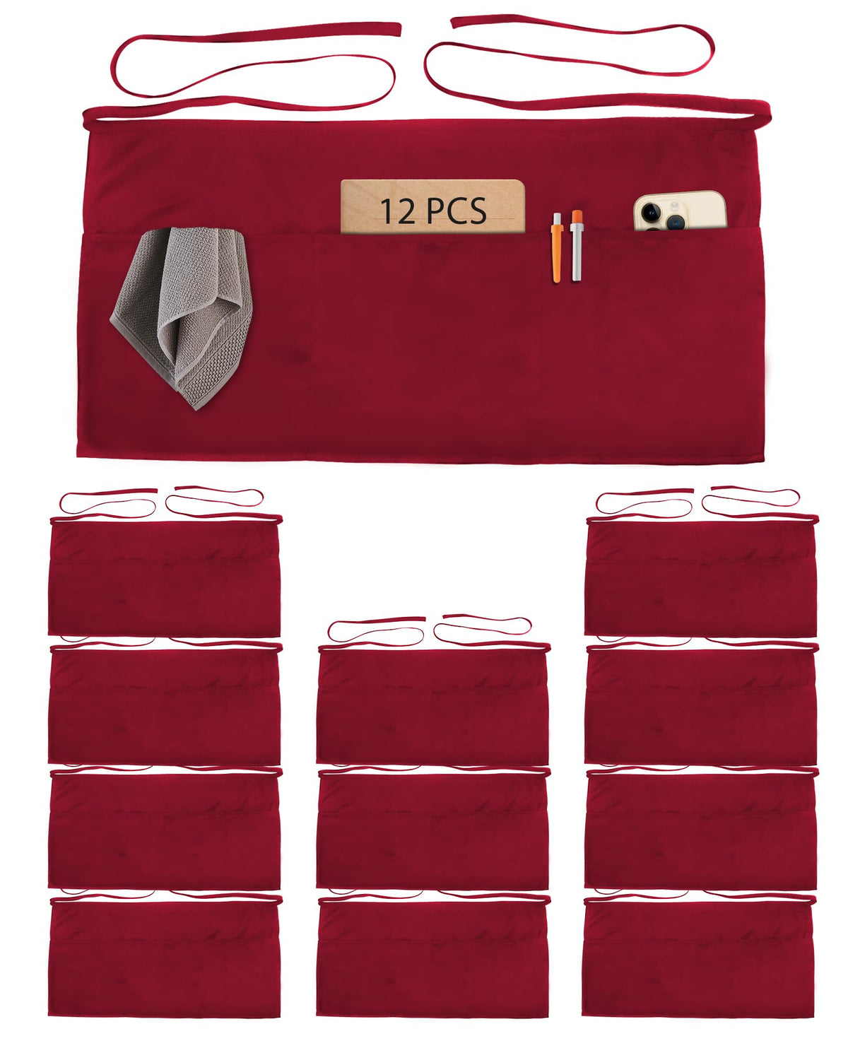 Xeoxarel Aprons with 4 Pockets (Available in 3 Pack / 7 Pack) 23.5'' X 11.5''