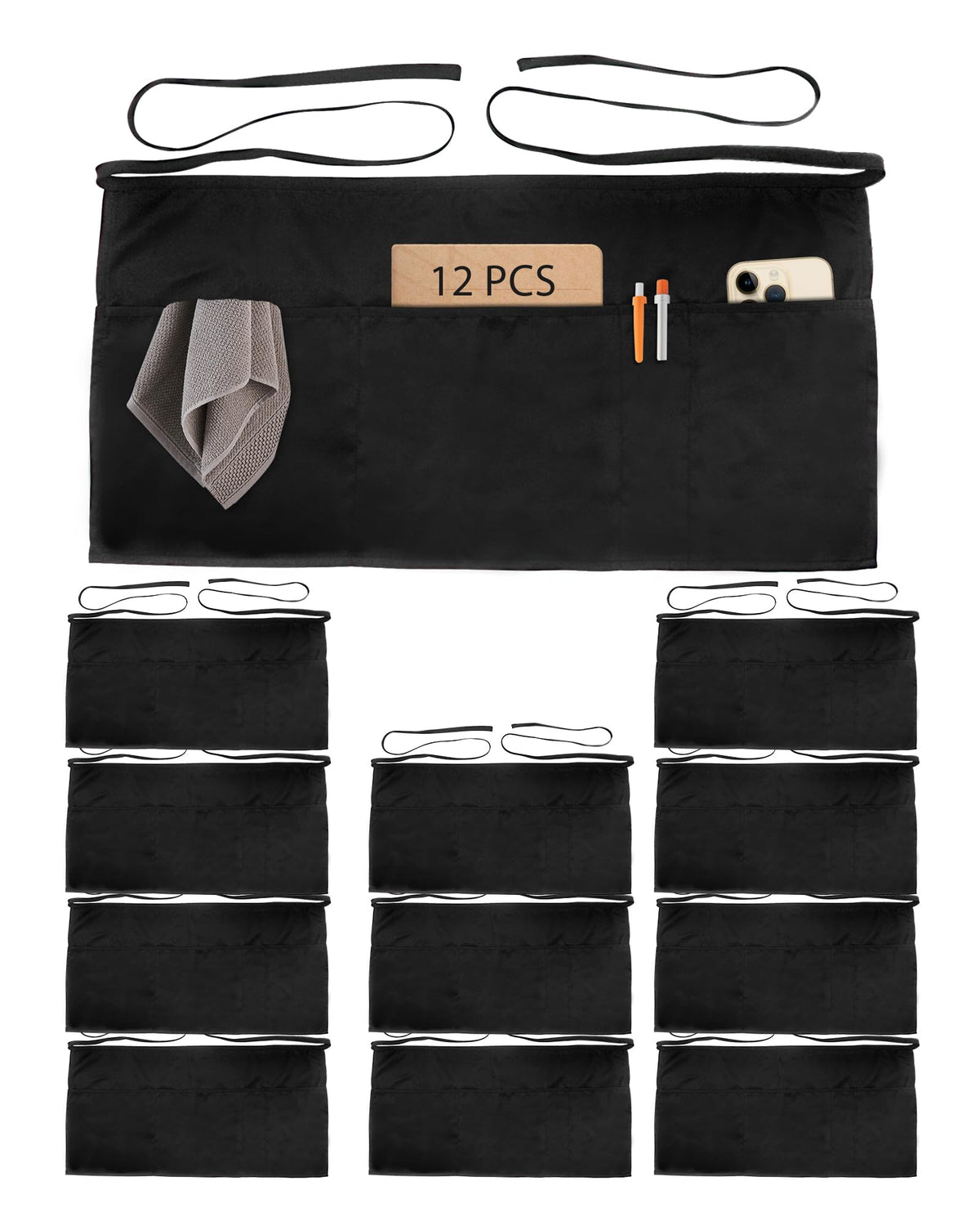 Xeoxarel Aprons with 4 Pockets (Available in 3 Pack / 7 Pack) 23.5'' X 11.5''