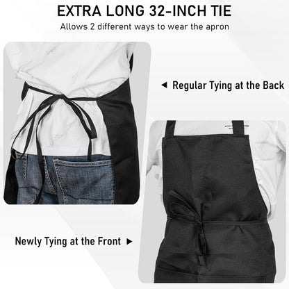 12 Pack Bib Apron, Unisex Restaurant Kitchen Aprons for Women with 2 Pockets, Chef Aprons for Cooking Men BBQ Painting Drawing Craft Plain Adults, Bulk Black