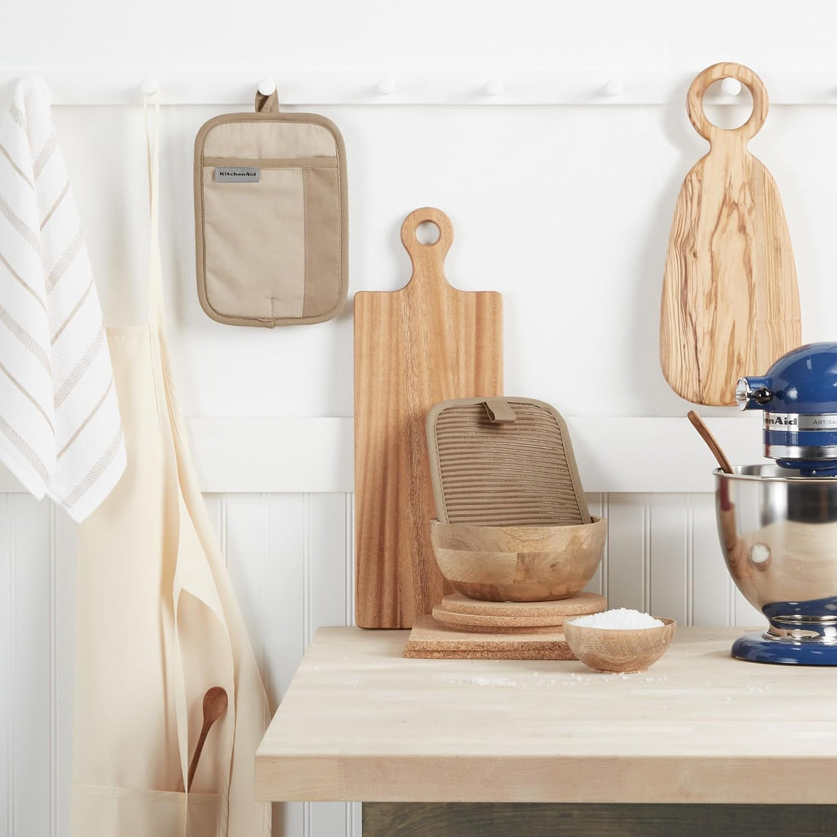 KitchenAid Beacon Two-Tone Non-Slip Pot Holder Set, Milkshake Tan/Beige, 7"x10", 2 Piece