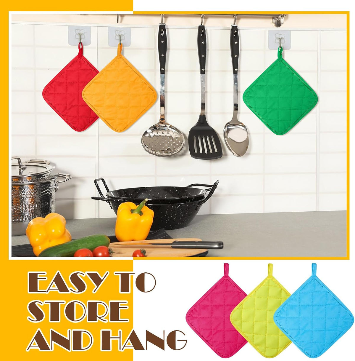 Bokon 12 Pcs Pot Holders Bulk for Kitchen, Multicolor Cotton Hot Pads