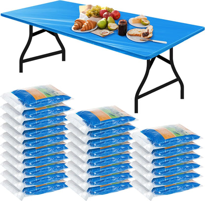 Boao 24Pcs Plastic Tablecloths, 8 Ft, 96 x 30 Disposable Table Covers Blue