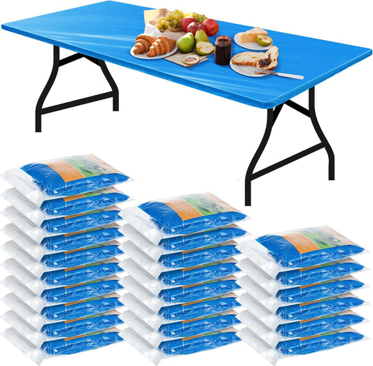 Boao 24Pcs Plastic Tablecloths, 8 Ft, 96 x 30 Disposable Table Covers Blue