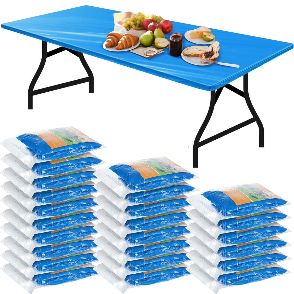 Boao 24Pcs Plastic Tablecloths, 8 Ft, 96 x 30 Disposable Table Covers Blue