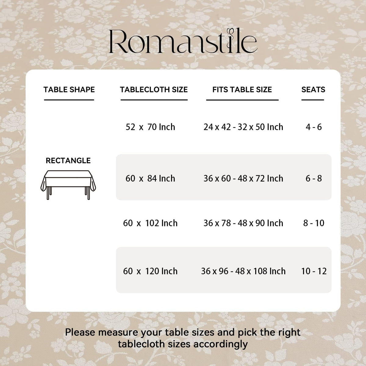 Romanstile Waterproof Vinyl Tablecloth Rectangle, 60 x 84 Inch, Rose Beige