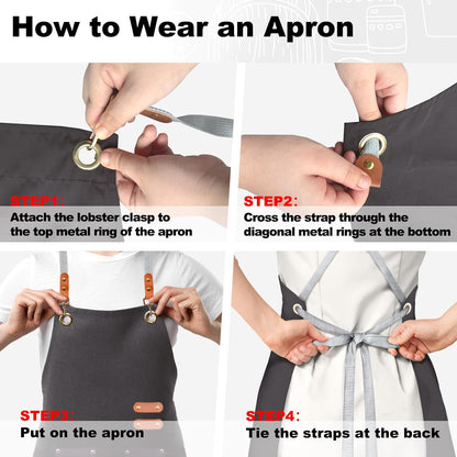 BeLuyi chef apron bib tool apron for man woman cross back straps with 4 pockets for kitchen cooking gardening baking working