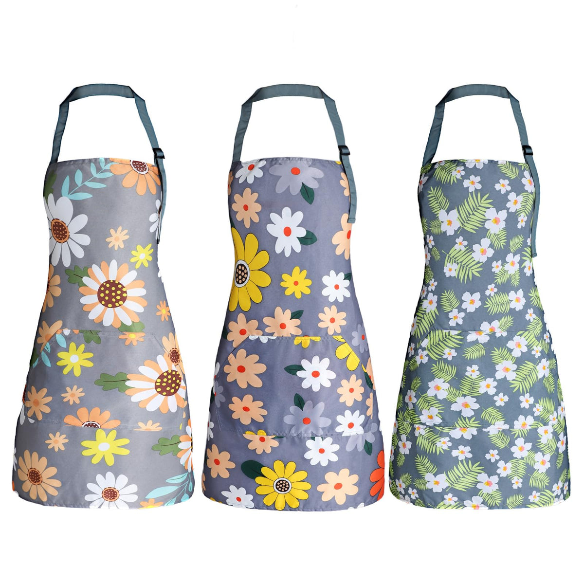 Apron for Women with Pockets, Adjustable Waterproof Floral Chef Aprons for Kitchen, Gardening, Cooking, BBQ or Baking