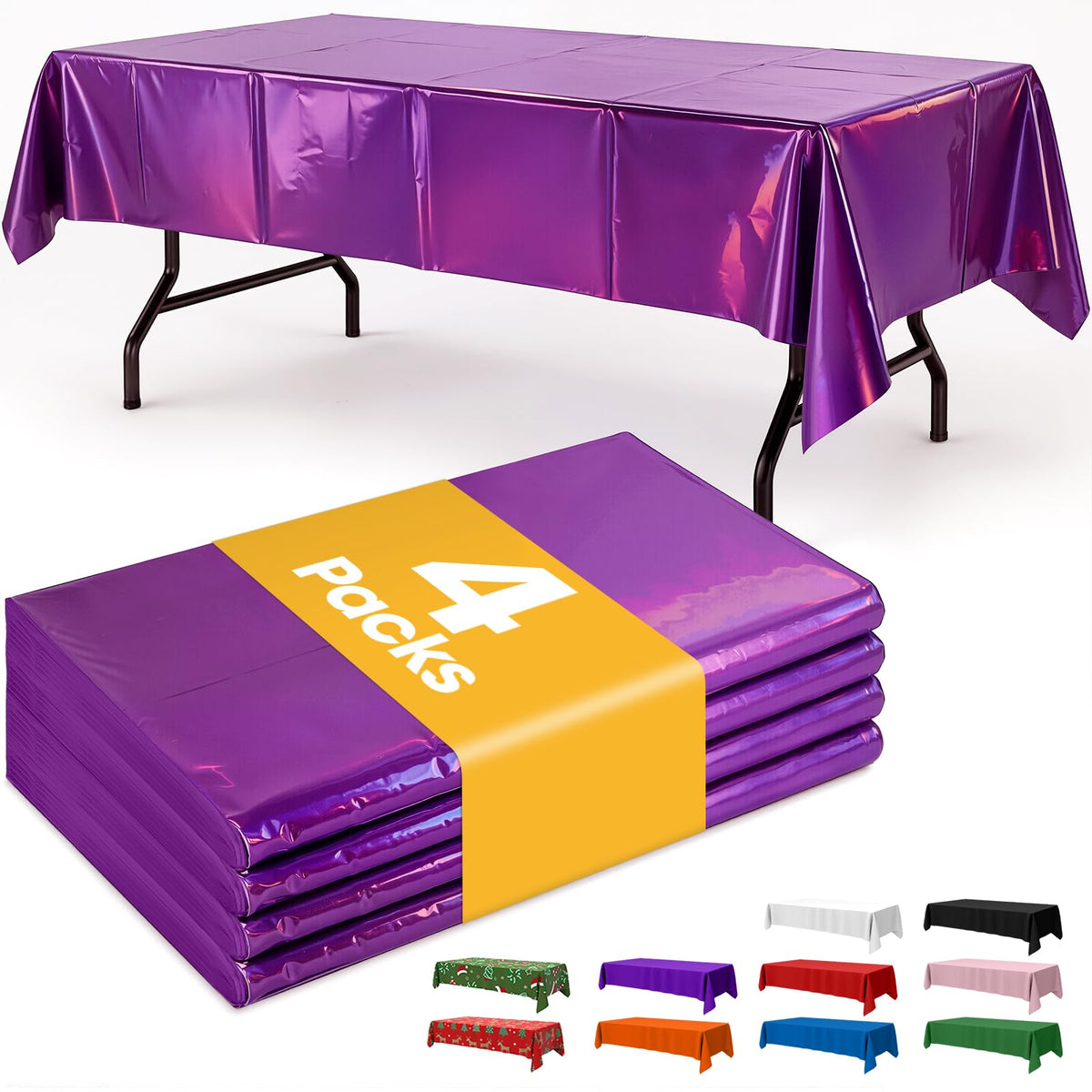 Niuara Black Plastic Table Cloth Disposable, 4 Pack, 54 x 108 in