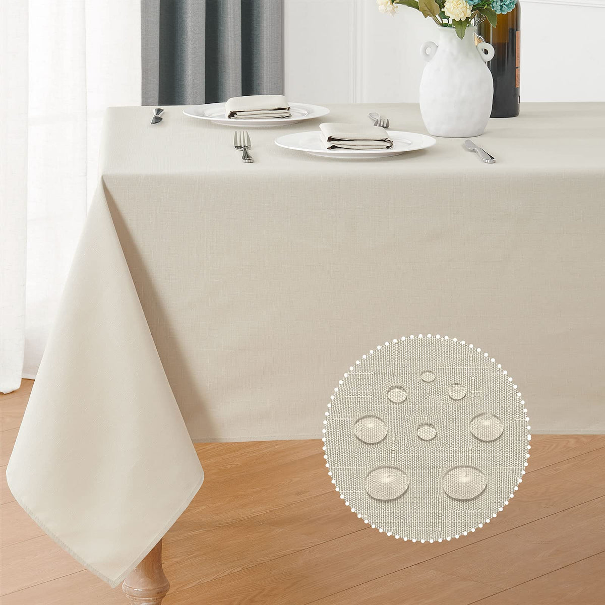Veblandy Rectangle Tablecloth Linen Textured Waterproof & Stain Resistant Table Cloth Wrinkle Free Decorative Fabric Farmhouse Table Cover for Dining/Party/Buffet/Wedding, 60 x 104 Inch, Sage Green