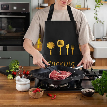 Kitchen Apron with Hand Wipe,Water-drop Resistant with 2 Pockets Cooking Bib Aprons for Women Men Chef