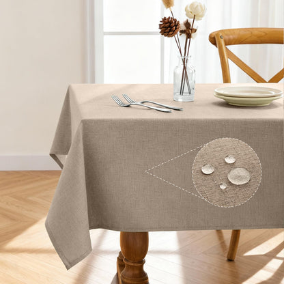 Pureegg Rectangle Linen Tablecloth Waterproof & Stain Resistant, Wrinkle-Free Table Cloth Adds Elegance and Protection, Ideal for Dining, Party, Wedding and Outdoor, 52 x 70 Inch, Beige