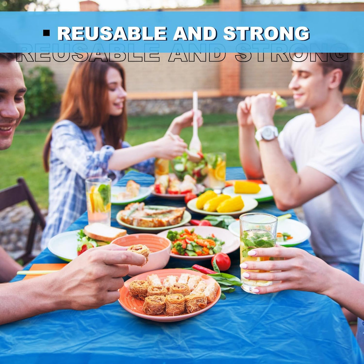 Boao 24Pcs Plastic Tablecloths, 8 Ft, 96 x 30 Disposable Table Covers Blue