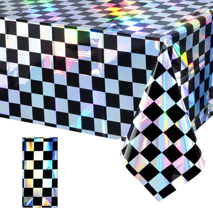 FunnyPars 4 Pack Iridescent Plastic Tablecloths, Disposable Table Covers