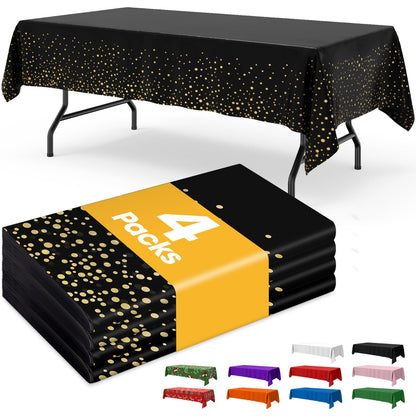 Niuara Black Plastic Table Cloth Disposable, 4 Pack, 54 x 108 in
