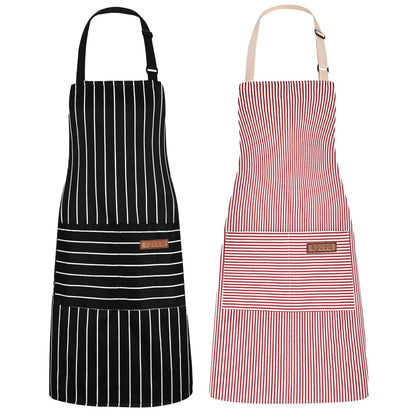 2Pack Adjustable Kitchen Apron for Women Men with 2 Pockets，Cotton-Polyester Blend Bib Aprons for Cooking,Baking