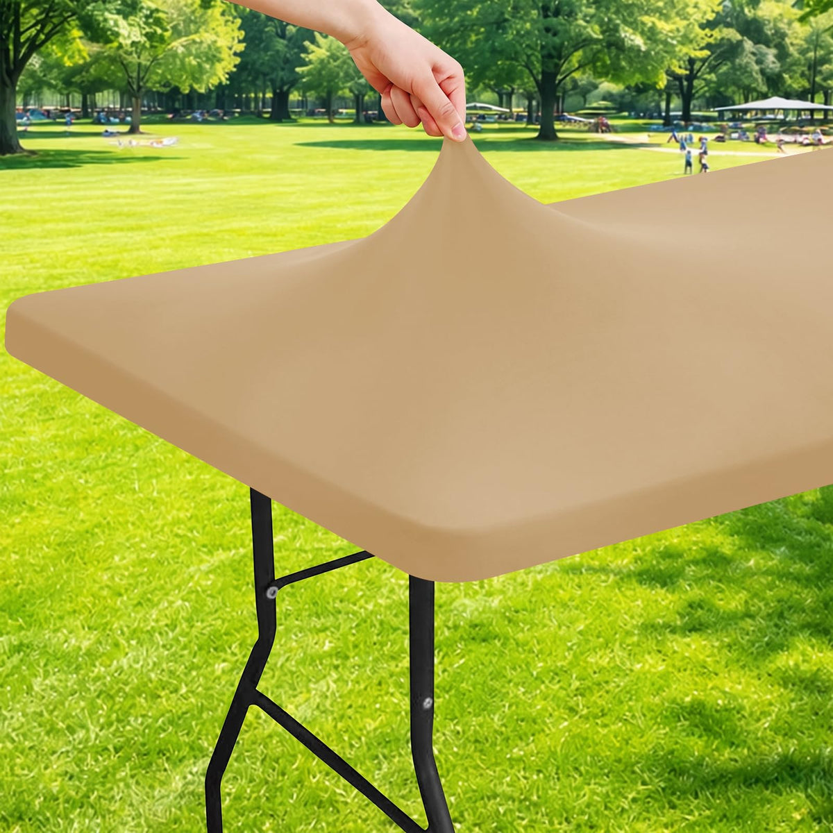 Moosfor Rectangle Spandex Fitted Table Cloth, 6FT Elastic Tablecloth