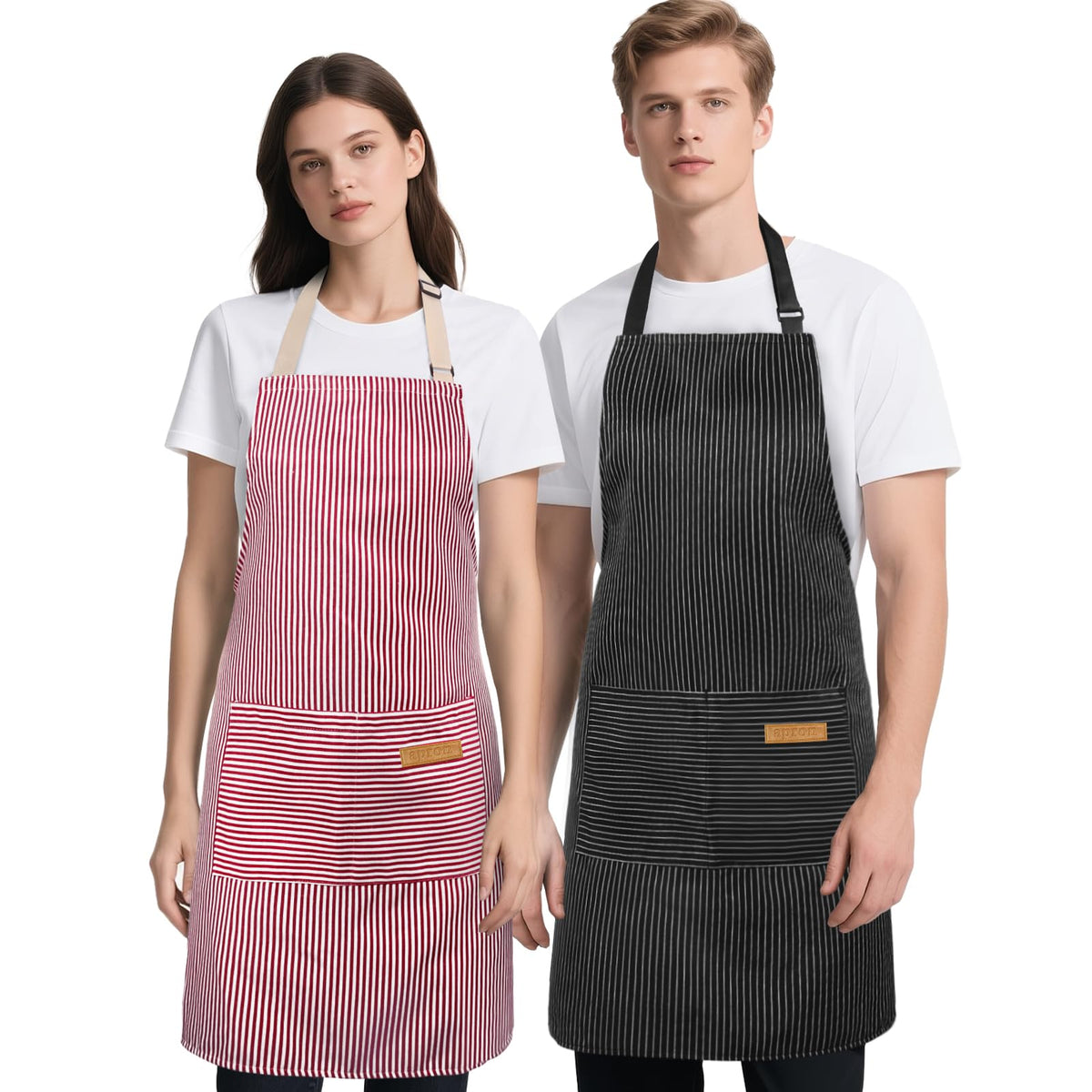 2 Pack Kitchen Cooking Aprons, Soft Aprons for Women Men with 2 Pockets Chef Apron with Adjustable Neck Strap and Long Tie