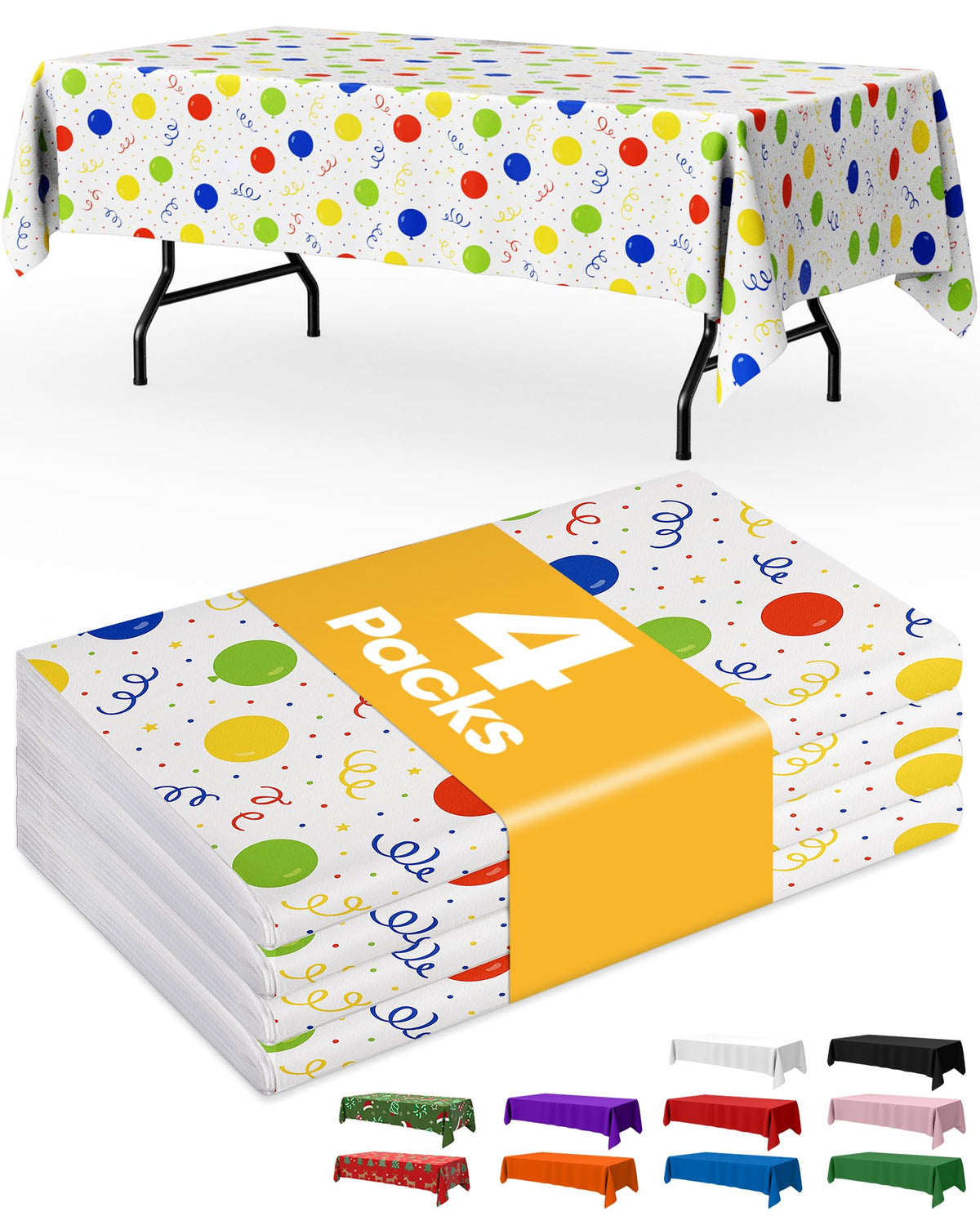 Niuara Black Plastic Table Cloth Disposable, 4 Pack, 54 x 108 in