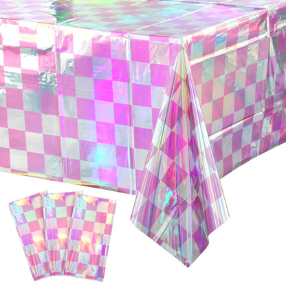 FunnyPars 4 Pack Iridescent Plastic Tablecloths, Disposable Table Covers