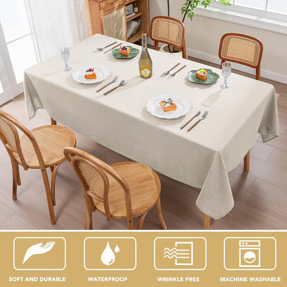 H.VERSAILTEX Linen Table Cloths Rectangle 60 x 84 Inch Premium Tablecloth Spill-Proof Waterproof Table Cover for Dining Buffet Feature Extra Soft and Thick Fabric Wrinkle Free, Natural