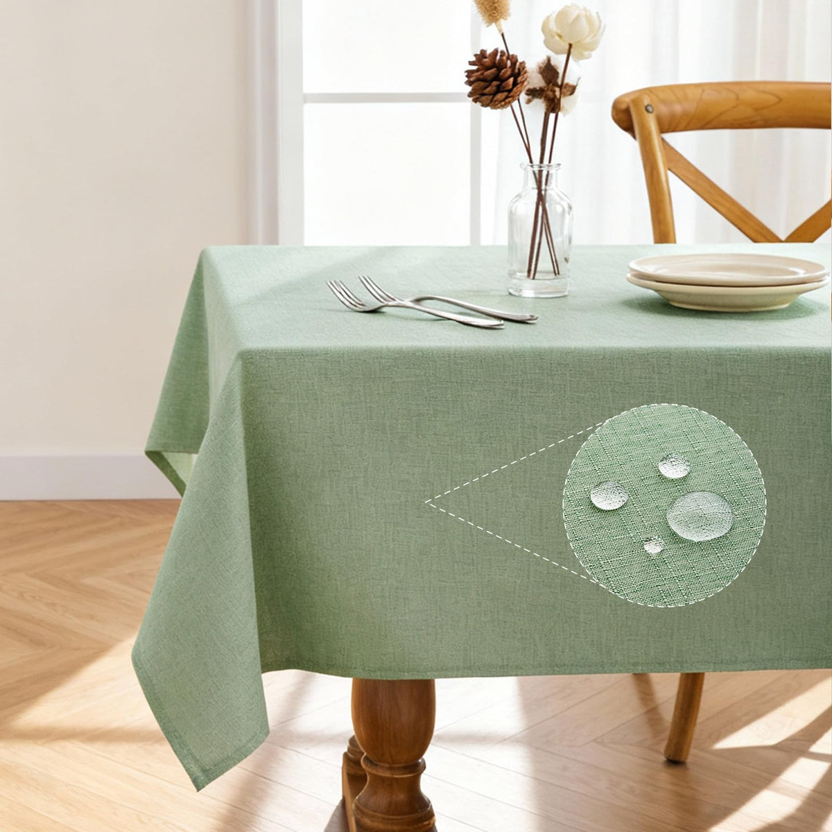 Pureegg Rectangle Linen Tablecloth Waterproof & Stain Resistant, Wrinkle-Free Table Cloth Adds Elegance and Protection, Ideal for Dining, Party, Wedding and Outdoor, 52 x 70 Inch, Beige