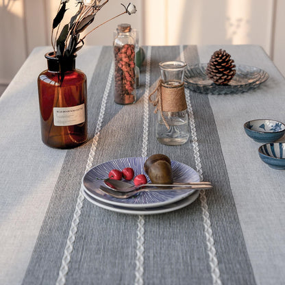 Deep Dream Tablecloth, Embroidered Waterproof Table Cloth Cotton Linen Wrinkle Free Anti-Fading Tablecloths Washable Dust-Proof Table Cover for Kitchen Dinning Party Christmas, 55 x 70 Inch - New Gray