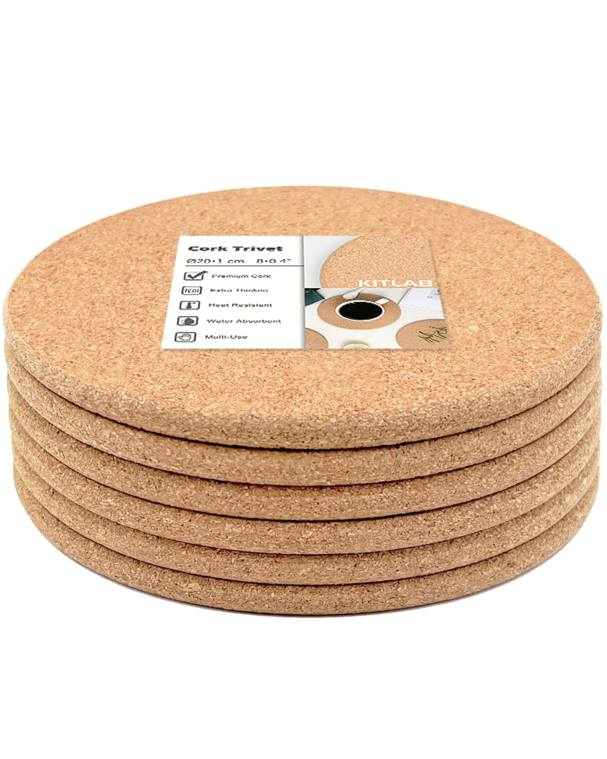 Cork Trivets for Hot Dishes, Hot Pots and Pans, 8 Inch 4 Pcs