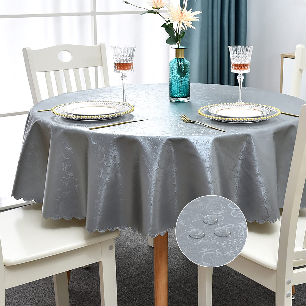 Romanstile Waterproof Vinyl Tablecloth Rectangle, 60 x 84 Inch, Rose Beige